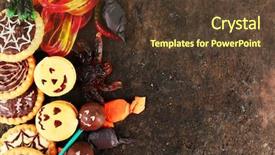  Presentation with spooky halloween graveyard dark - Slides enhanced with different sweets for halloween party background and a tawny brown colored foreground
