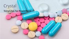  Presentation with tablets - Theme enhanced with different-tablets-pills-capsule-heap background and a  colored foreground