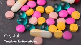  Presentation with drugs - Beautiful presentation design featuring different tablets pills capsule heap mix therapy drugs backdrop and a dark gray colored foreground