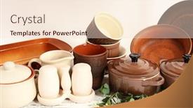  Presentation with tableware - Amazing slide deck having different tableware on shelf isolated on white backdrop and a lemonade colored foreground