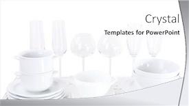  Presentation with tableware - PPT theme consisting of different tableware on shelf isolated on white background and a white colored foreground