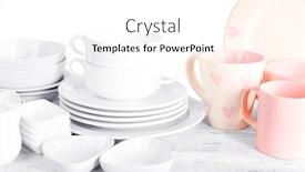  Presentation with tableware - Cool new presentation theme with different tableware on shelf isolated on white backdrop and a white colored foreground