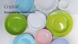  Presentation with tableware - Presentation design with different tableware on table background and a light blue colored foreground