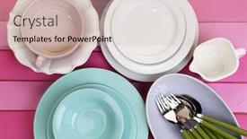  Presentation with tableware - Slide set enhanced with different-tableware-on-wooden-table background and a soft green colored foreground