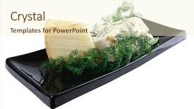  Presentation with black ceramic - Audience pleasing slides consisting of different type of aged cheeses on black ceramic plate backdrop and a cream colored foreground