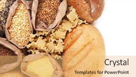  Presentation with cereal - Cool new slides with different types of bread pasta and cereal isolated on white backdrop and a yellow colored foreground