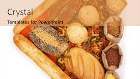  Presentation with triangle - Slide deck having wheat products - different types of bread pasta background and a yellow colored foreground