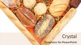  Presentation with cereal - Theme enhanced with different types of bread pasta and cereal isolated on white background and a coral colored foreground