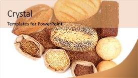  Presentation with cereal - Colorful slide deck enhanced with different types of bread pasta and cereal isolated on white backdrop and a yellow colored foreground