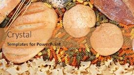  Presentation with cereal - Audience pleasing PPT layouts consisting of different types of bread pasta and cereal close-up backdrop and a gold colored foreground