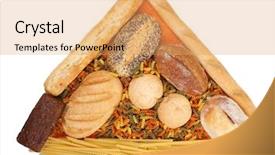  Presentation with cereal - Beautiful slide set featuring different types of bread pasta and cereal isolated on white backdrop and a yellow colored foreground