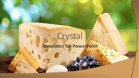  Presentation with old types - Slides enhanced with different types of cheese over old wooden table with green nature background background and a yellow colored foreground