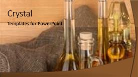  Presentation with oil seeds - Theme enhanced with different types of oil with sunflower seeds on wooden background background and a coral colored foreground