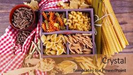  Presentation with table napkin - Presentation design having different types of pasta in wooden box with napkin on wooden table background background and a gold colored foreground