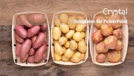  Presentation with rustic - Beautiful PPT theme featuring different types of potatoes in boxes on wooden rustic table backdrop and a coral colored foreground