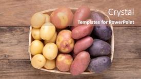  Presentation with rustic - Colorful presentation design enhanced with different types of potatoes in a box on wooden rustic table backdrop and a coral colored foreground