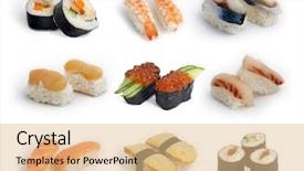  Presentation with different types of nuts - Beautiful presentation theme featuring different types of sushes isolated backdrop and a lemonade colored foreground