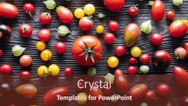  Presentation with green fresh food - Presentation design featuring different-varieties-kind-of-red background and a tawny brown colored foreground