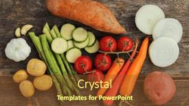  Presentation with sweet potato - Presentation enhanced with different-vegetable-display background and a tawny brown colored foreground