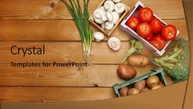  Presentation with border organic vegetables on wood - PPT layouts having different vegetables in boxes background and a gold colored foreground