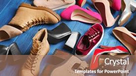  Presentation with shoes - Beautiful PPT layouts featuring various female stylish shoes on wooden background backdrop and a coral colored foreground