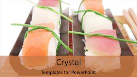  Presentation with set of sushi salmon - Presentation theme featuring differnt culture - japanese traditional cuisine - different background and a  colored foreground