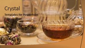  Presentation with tea - Theme having diffferent tea set on table background and a coral colored foreground