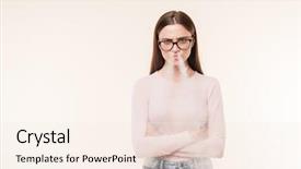 Presentation with naughty girl is standing - Audience pleasing slide set consisting of difficult customer - angry upset girl in eyeglasses backdrop and a cream colored foreground