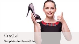 Presentation with shoe - Amazing slide deck having difficult customer - woman with shoe isolated backdrop and a white colored foreground