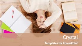  Presentation with student - Slide set featuring difficult people - blonde student worried about exams background and a coral colored foreground