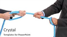  Presentation with rope - Cool new theme with difficult people - businessman pulling on a piece backdrop and a  colored foreground
