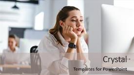  Presentation with difficulty - Cool new presentation theme with difficulty - bored young woman dressed backdrop and a light gray colored foreground