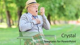  Presentation with park - Theme having difficulty breathing - senior man choking in park background and a seafoam green colored foreground