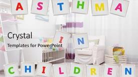  Presentation with difficulty - Slide set consisting of difficulty breathing - text asthma in children background and a light gray colored foreground