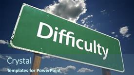  Presentation with difficulty - Theme consisting of difficulty road sign with dramatic background and a ocean colored foreground