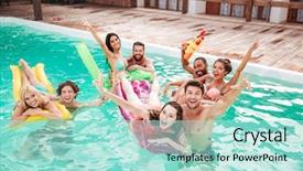  Presentation with swimming pool - PPT theme featuring swim game - happy young couples swimming background and a arctic colored foreground