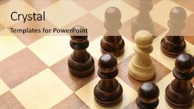  Presentation with chess board - Audience pleasing PPT theme consisting of wooden chess figures and one backdrop and a lemonade colored foreground