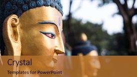  Presentation with buddha - Slides enhanced with difinition worship - buddha golden face close-up photo background and a gold colored foreground