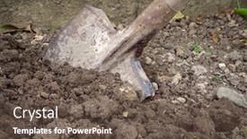  Presentation with hard work - Presentation design enhanced with fertility gardens gardening tools - dig hard ground background and a tawny brown colored foreground