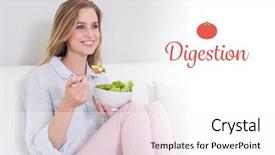  Presentation with salad - Presentation design consisting of digestive - word digestion against happy casual background and a white colored foreground