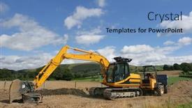  Presentation with rural - Cool new PPT layouts with digger and dumper truck standing idle on a new building construction site with rural countryside and a blue sky with clouds to the rear backdrop and a teal colored foreground