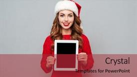  Presentation with santa - Amazing PPT theme having digi - cheerful pretty young woman backdrop and a red colored foreground