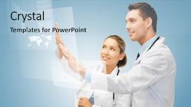  Presentation with touch screen virtual reality - Beautiful PPT theme featuring digi - picture of two doctors working backdrop and a light blue colored foreground