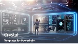  Presentation with management - Colorful slides enhanced with digital - businessman in big data management backdrop and a ocean colored foreground