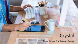  Presentation with office desk reception - Presentation theme consisting of digital - businessman working with digitizer background and a lemonade colored foreground