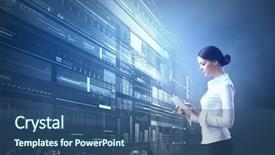  Presentation with blue tech - Slide set consisting of digital - businesswoman with tablet pc background and a ocean colored foreground