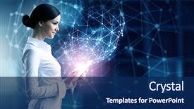  Presentation with blue tech - Slide set featuring digital - businesswoman with tablet pc background and a navy blue colored foreground