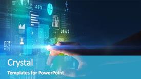  Presentation with light green - Colorful slide set enhanced with digital - female finger touching a beam backdrop and a teal colored foreground