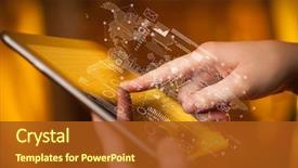  Presentation with maps - PPT theme enhanced with digital - female hands touching tablet background and a tawny brown colored foreground