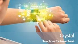  Presentation with medical hand - Audience pleasing presentation theme consisting of digital - hand with smartwatch and health backdrop and a teal colored foreground